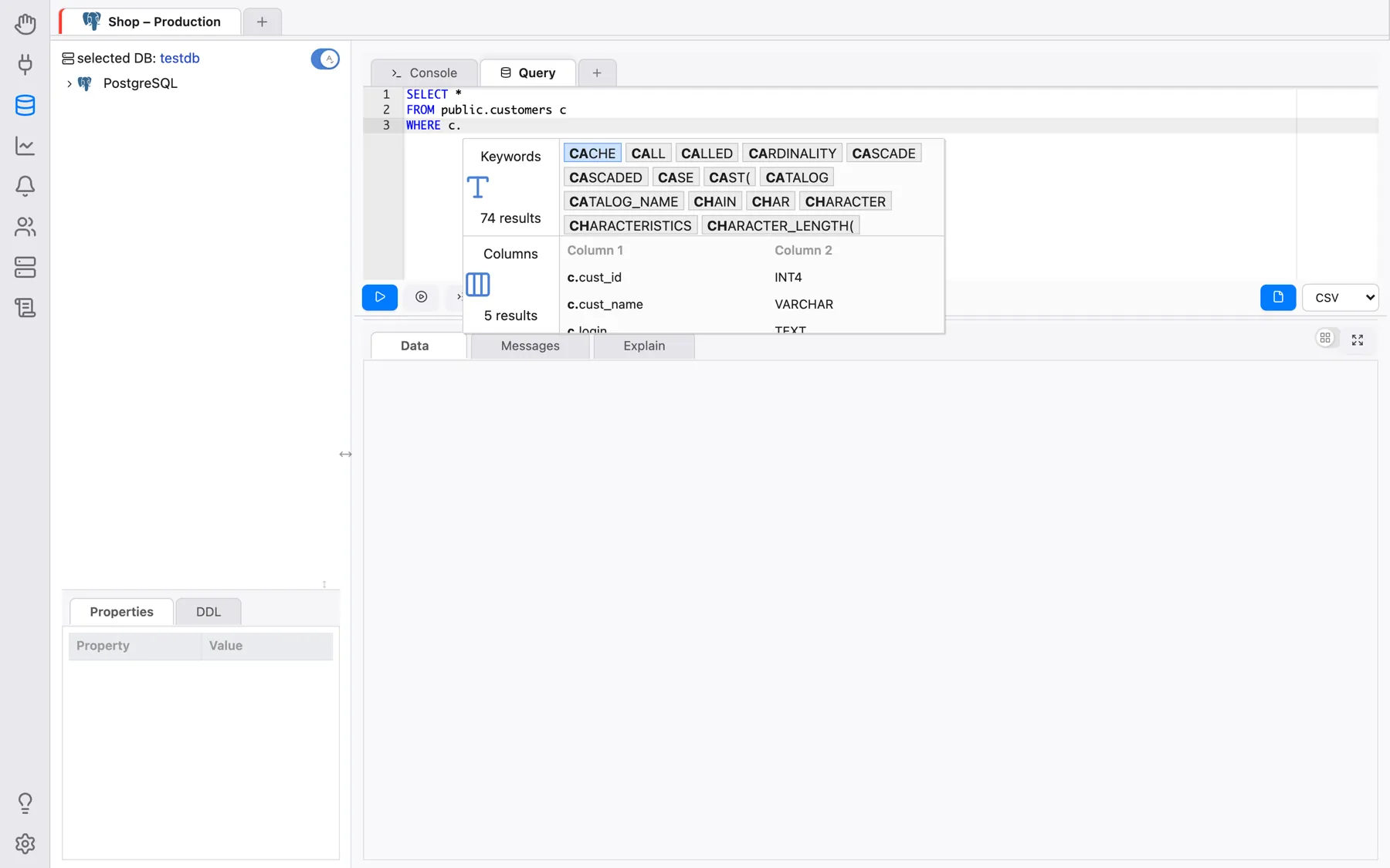 Autocomplete after a table alias