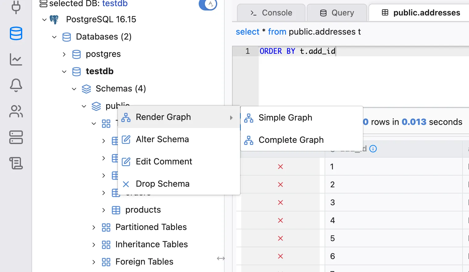 The Render Graph submenu of a schema