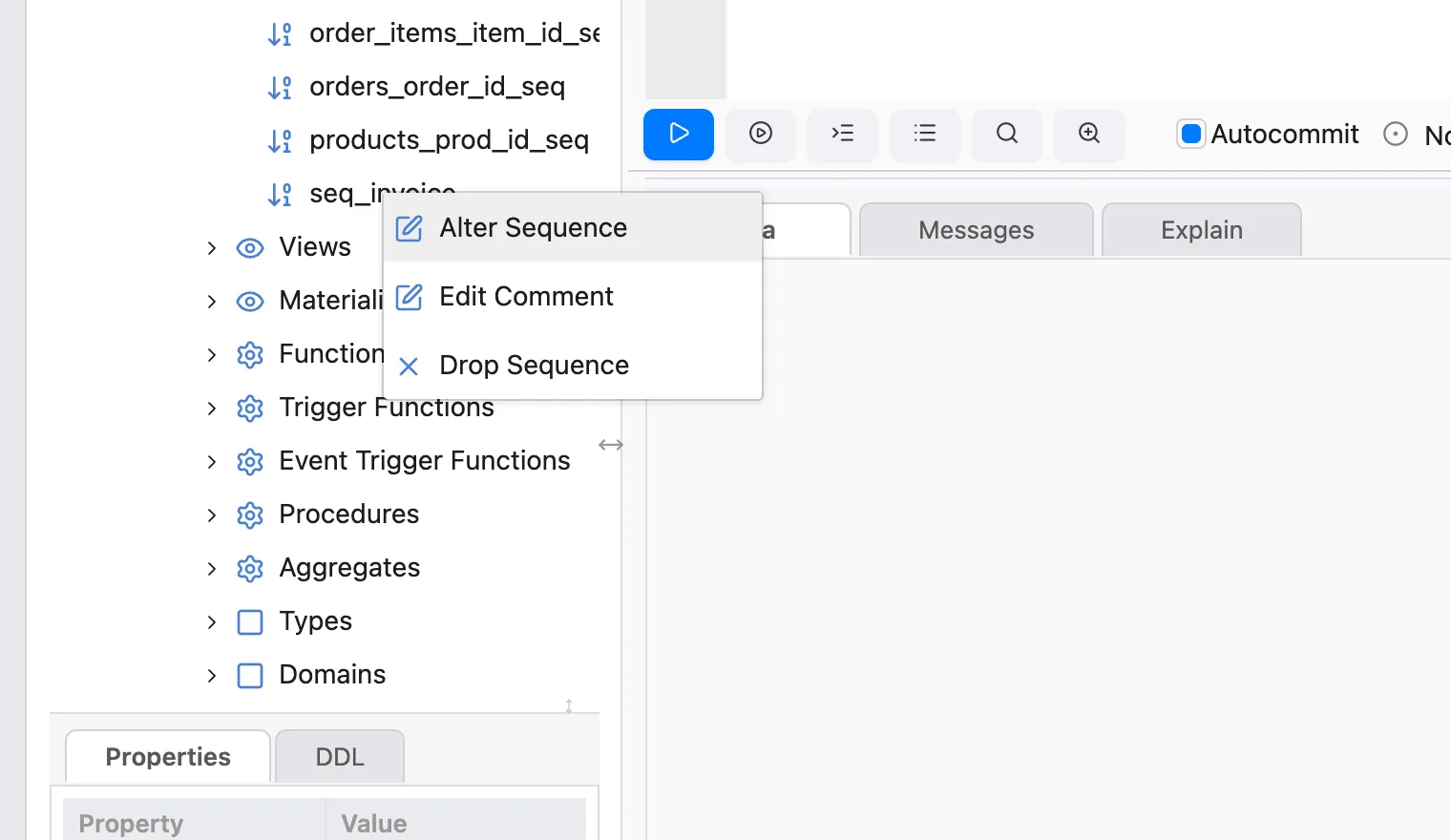 The context menu of a sequence