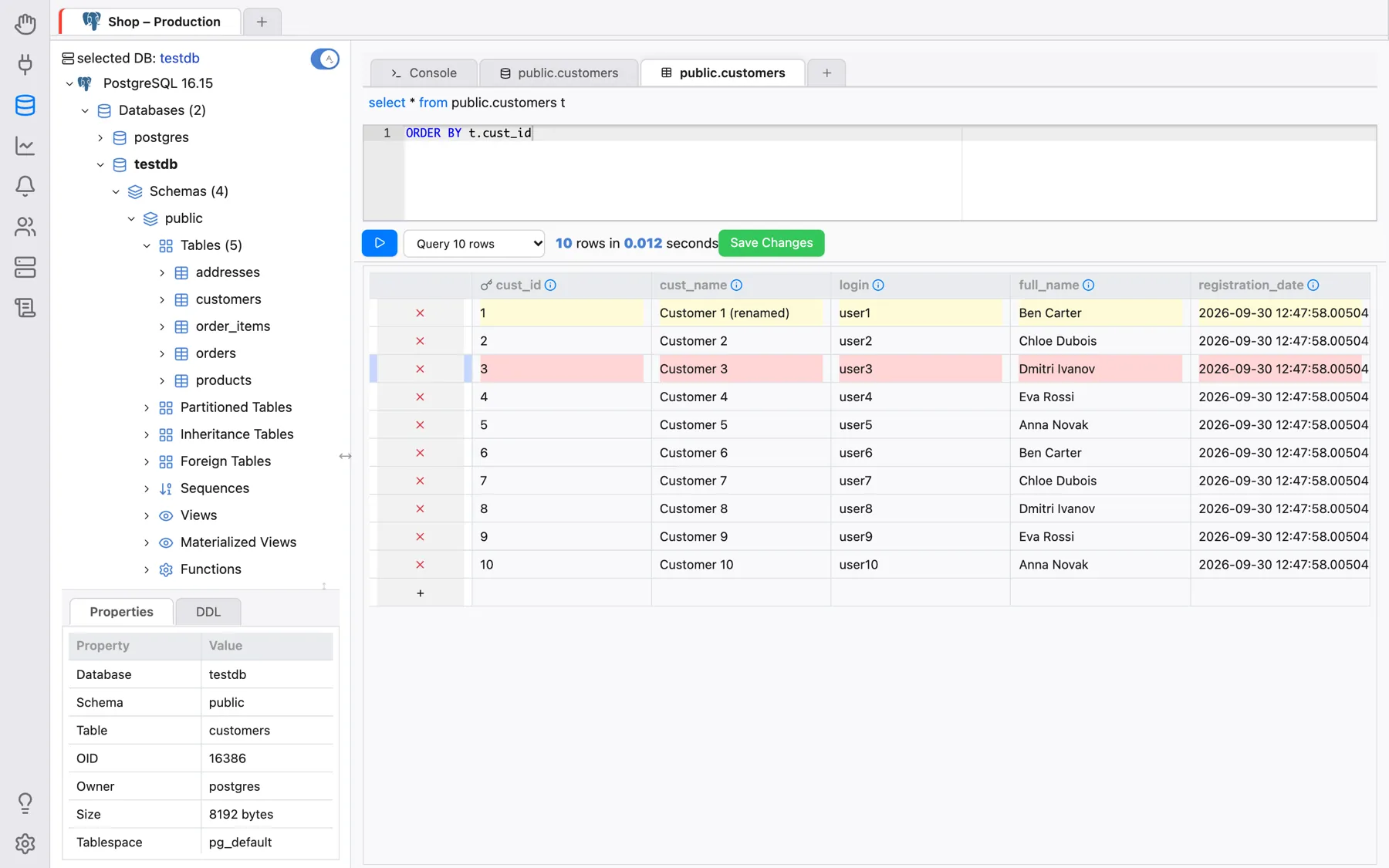 Edit Data with a changed cell and a row marked for deletion