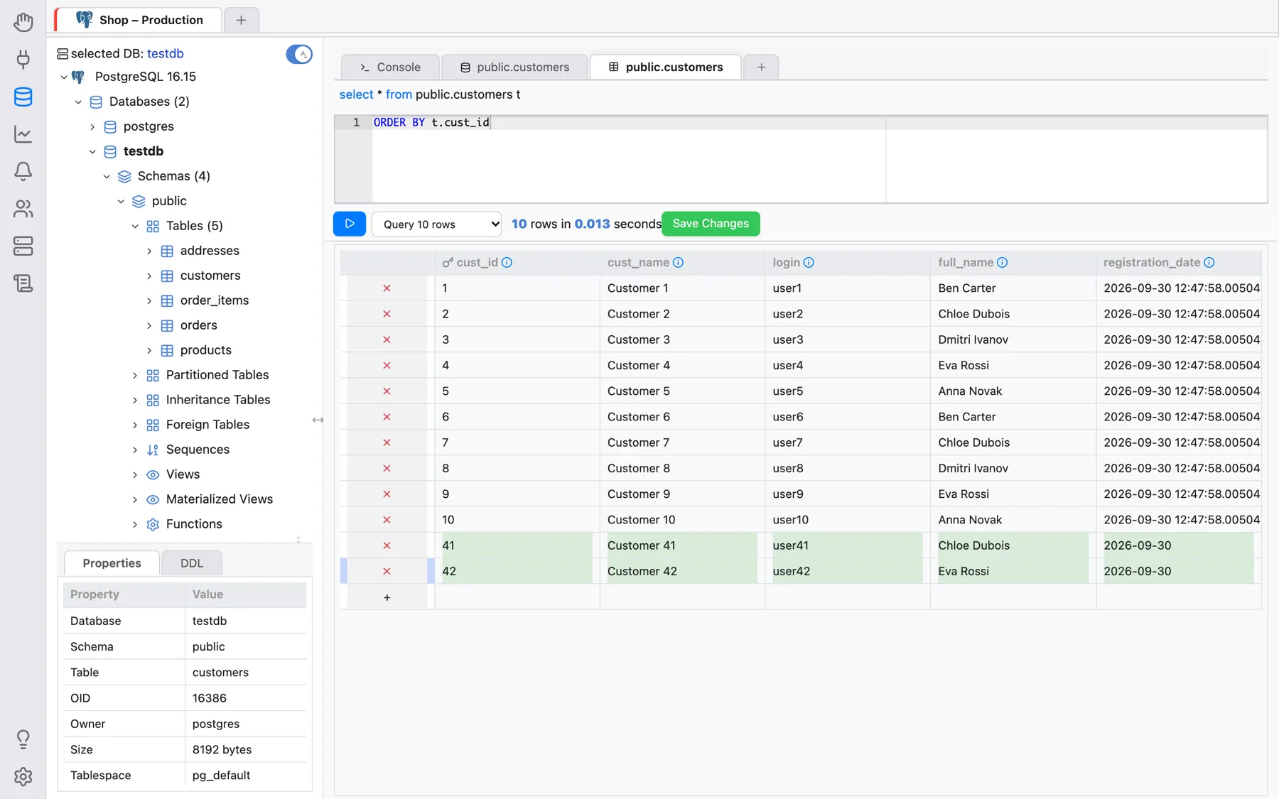 Two new rows added in the Edit Data grid