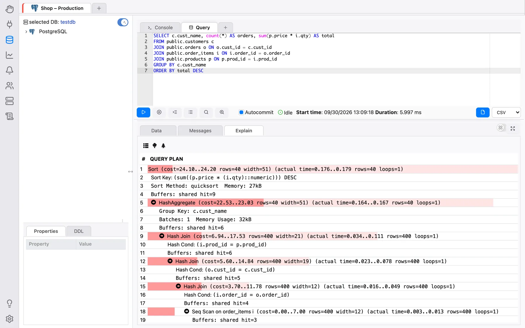 The textual Explain Analyze view