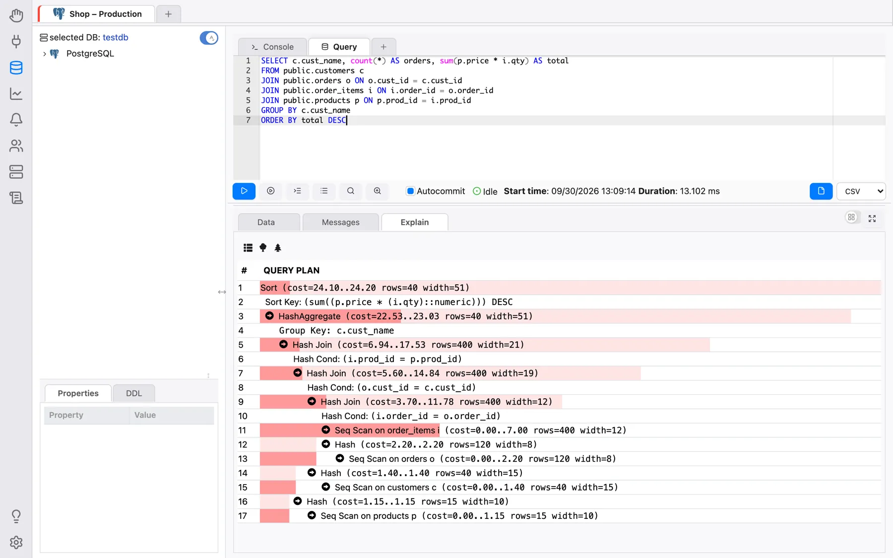 The textual Explain view