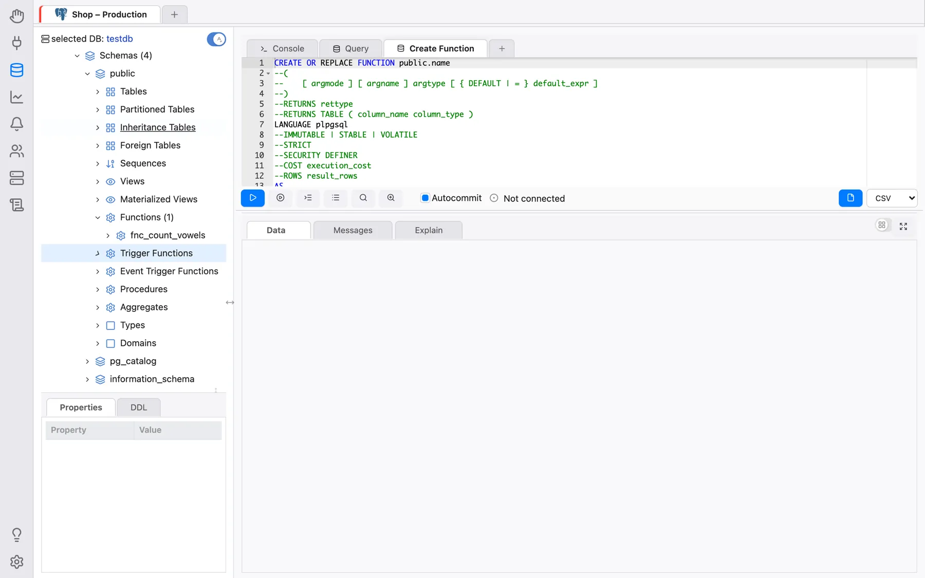 The CREATE FUNCTION template