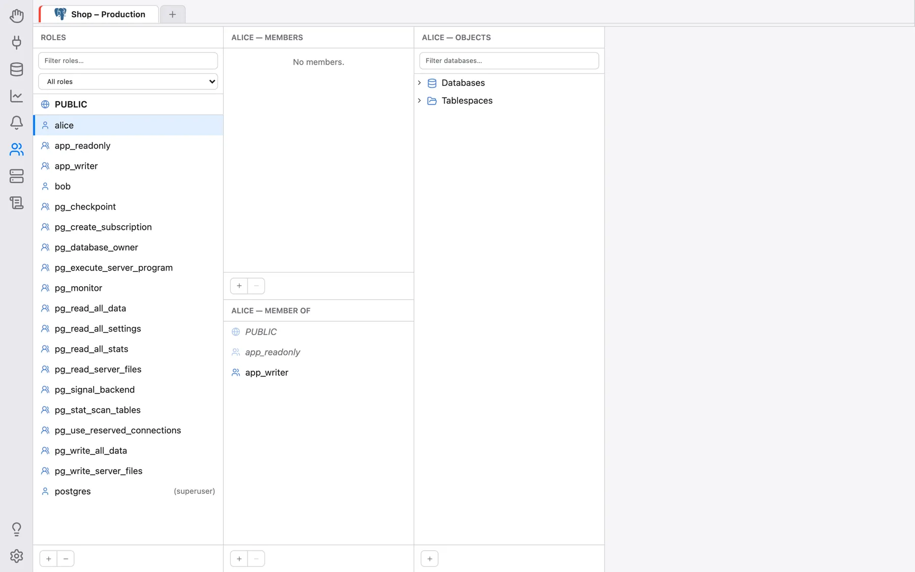 The Permissions section with three columns
