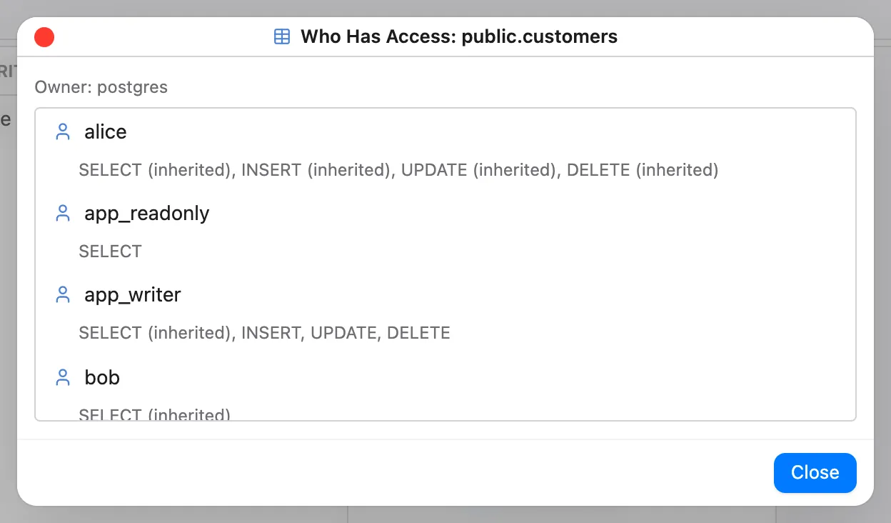The Who Has Access dialog