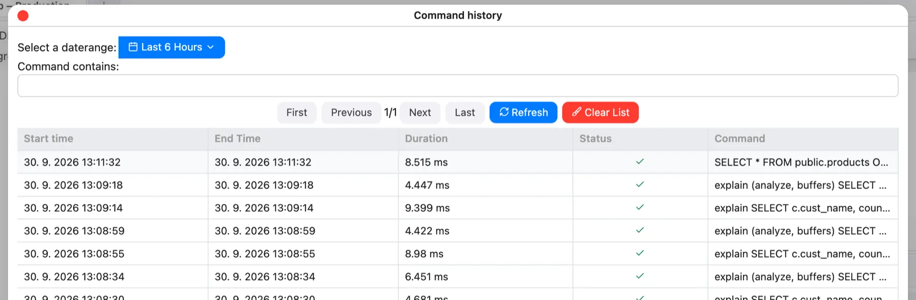 The Command history window