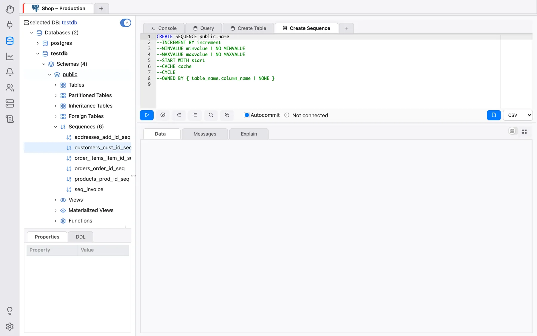 The CREATE SEQUENCE template
