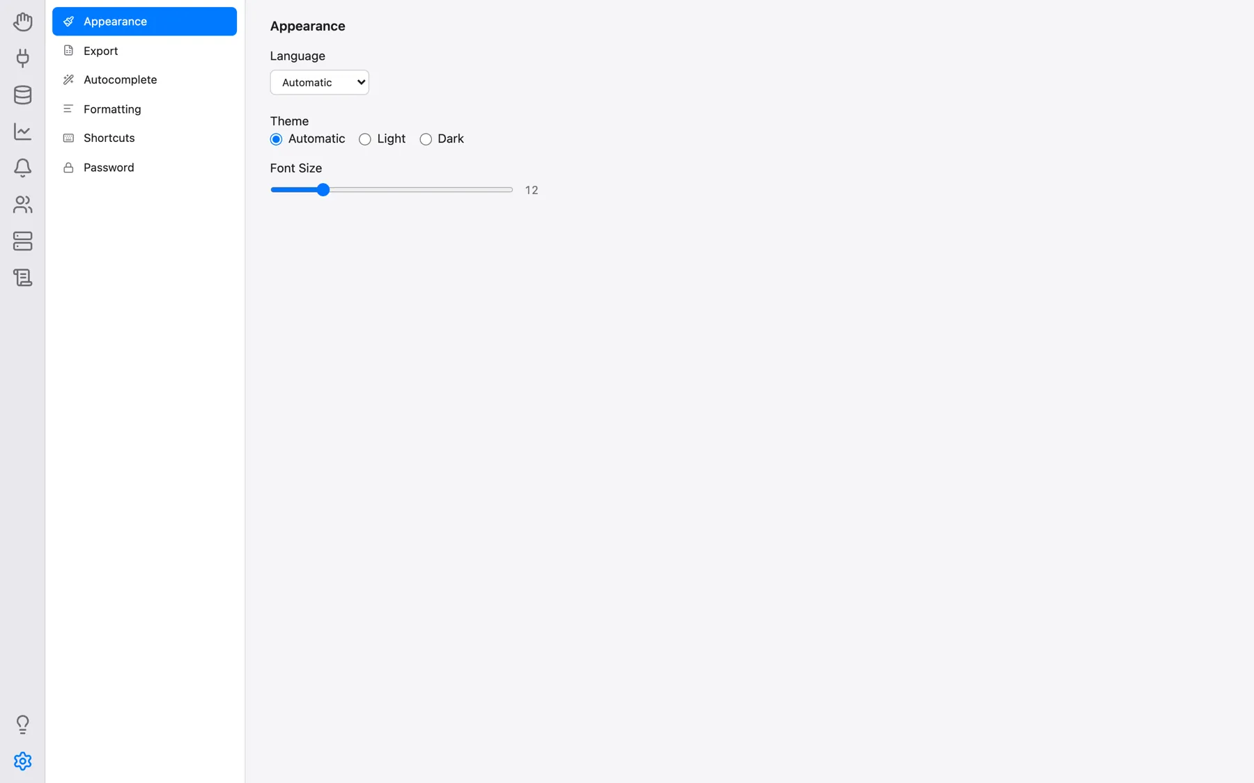 Settings, Appearance category