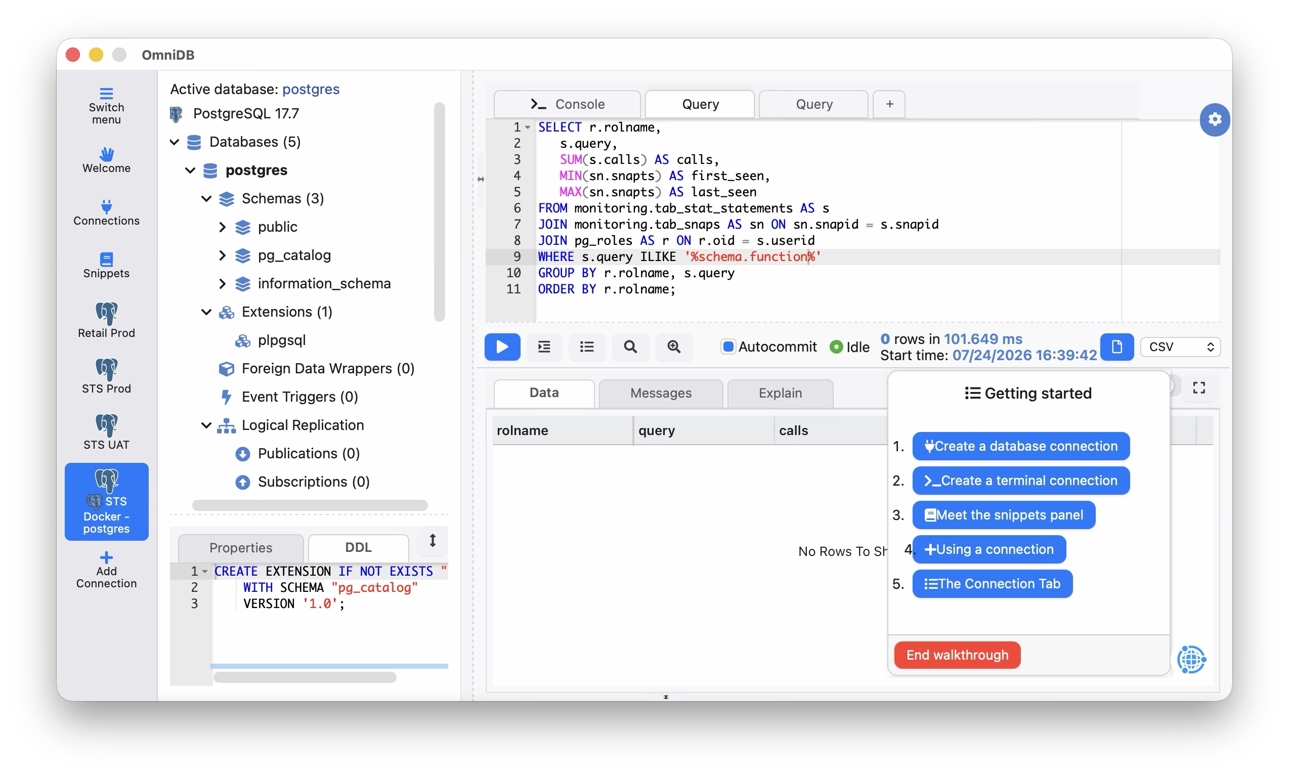 OmniDB workspace in light theme